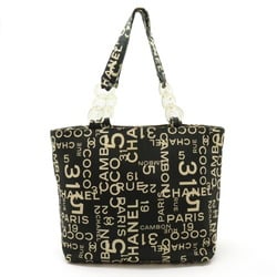 CHANEL Chanel By Sea Line Tote Bag Large Shoulder Plastic Chain Canvas Black Ivory A18303
