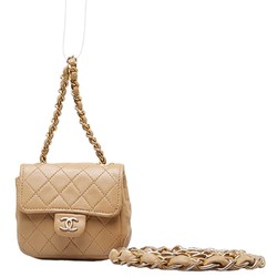 Chanel Matelasse Coco Mark Shoulder Bag Pouch Beige Gold Leather Women's CHANEL