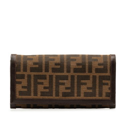 FENDI ZUCCA Long Wallet 30851 Brown Canvas Leather Women's