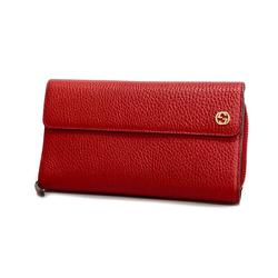 Gucci Long Wallet Interlocking G 449397 Leather Red Champagne Women's