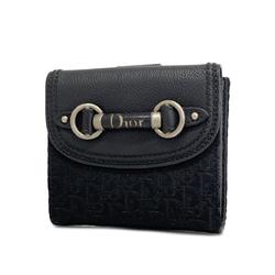 Christian Dior Wallet Trotter Canvas Leather Black Women's