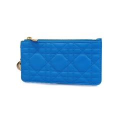 Christian Dior Wallet/Coin Case Cannage Lady Leather Blue Champagne Women's