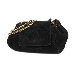 Chanel Shoulder Bag Chain Suede Black Women's