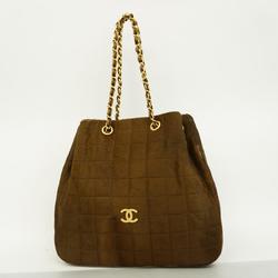 Chanel Shoulder Bag Chocolate Bar Chain Leather Brown Women's
