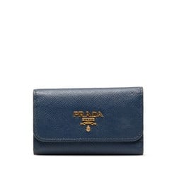 Prada Saffiano 6-ring key case 1PG222 Blue Gold Leather Women's PRADA
