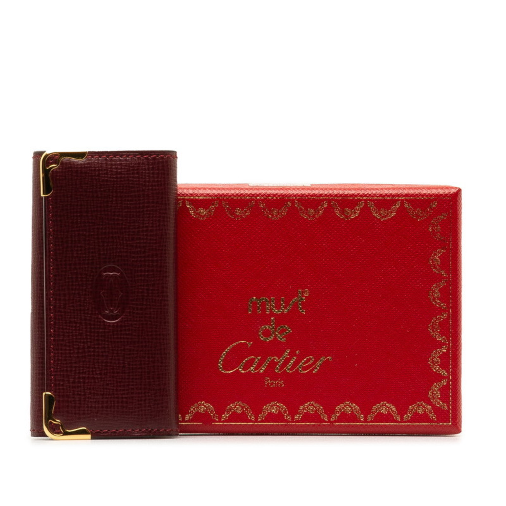 Cartier Must Line Key Case Wine Red Bordeaux Leather Women's CARTIER