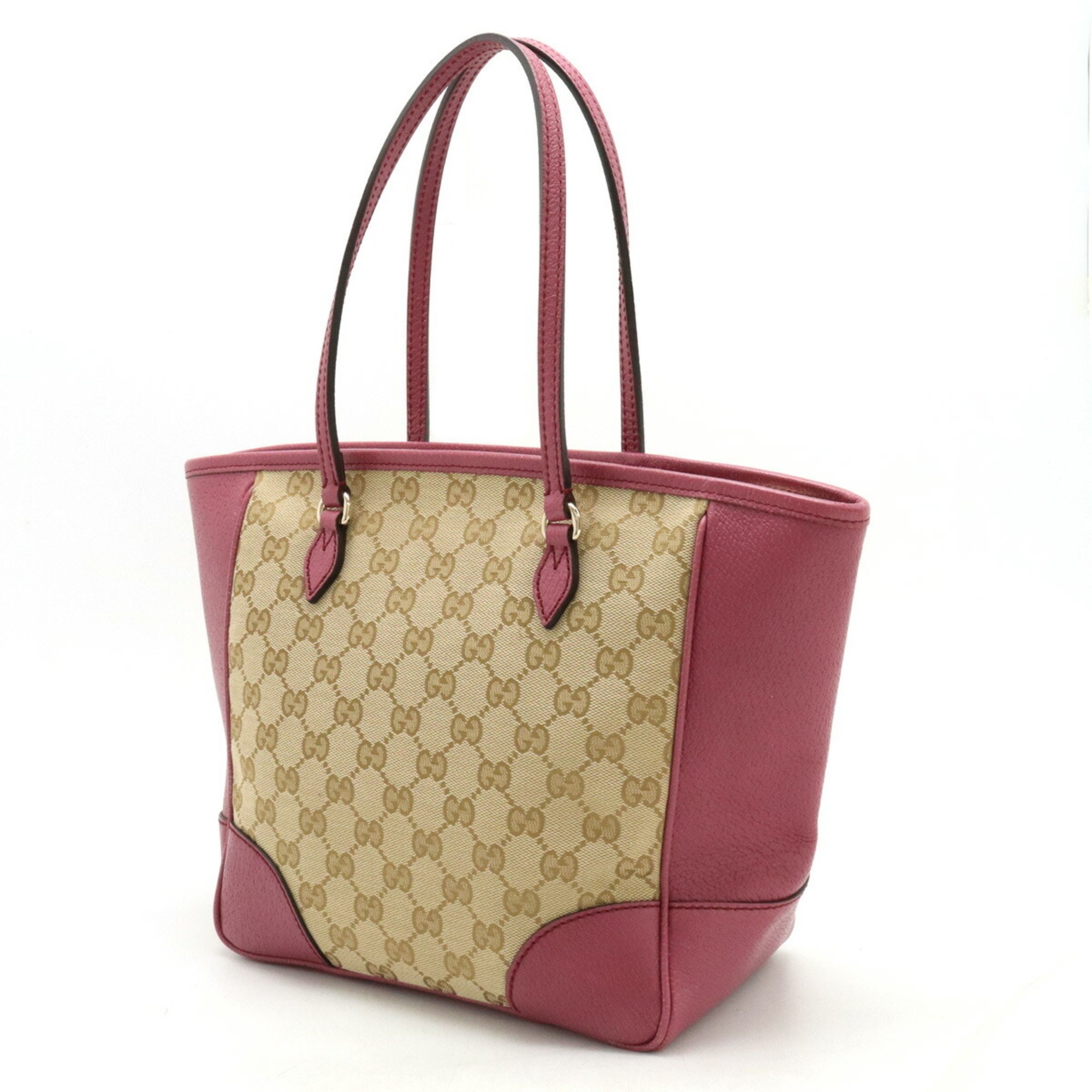 GUCCI GG Canvas Tote Bag Handbag Leather Beige Purple Pink 353119