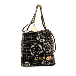 Chanel Camellia Coco Mark Chain Tote Bag Shoulder Black White Cotton Women's CHANEL