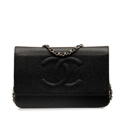 Chanel Coco Mark Big Chain Shoulder Bag Wallet Black Caviar Skin Women's CHANEL