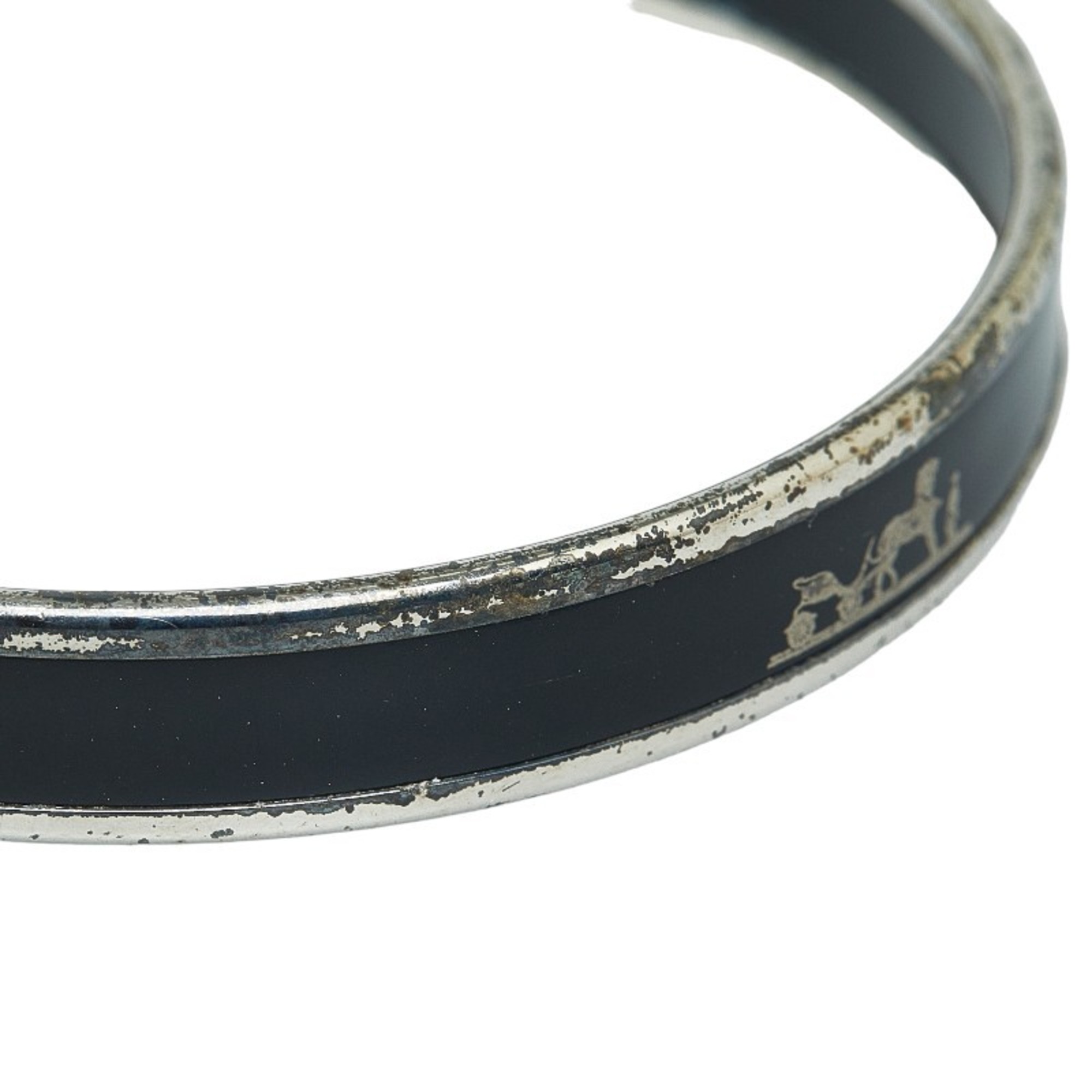Hermes enamel PM carriage pattern bangle bracelet silver black metal women's HERMES