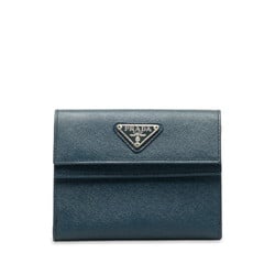 Prada Triangle Plate Saffiano Bi-fold Wallet M53A Blue Leather Women's PRADA