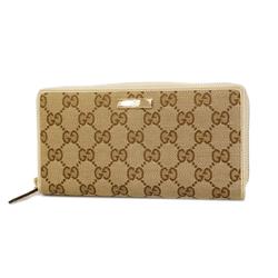 Gucci Long Wallet GG Canvas 307980 Leather Ivory Brown Champagne Women's
