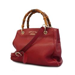Gucci Handbag Bamboo 336032 Leather Red Champagne Women's