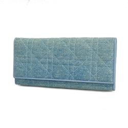 Christian Dior Long Wallet Cannage Lady Leather Light Blue Women's