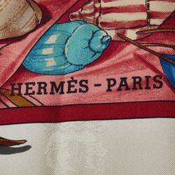 Hermes Carre 90 Christophe Colomb decouvre 1 Amerique 12 Octobre 1492 Scarf Muffler White Multicolor Silk Women's HERMES