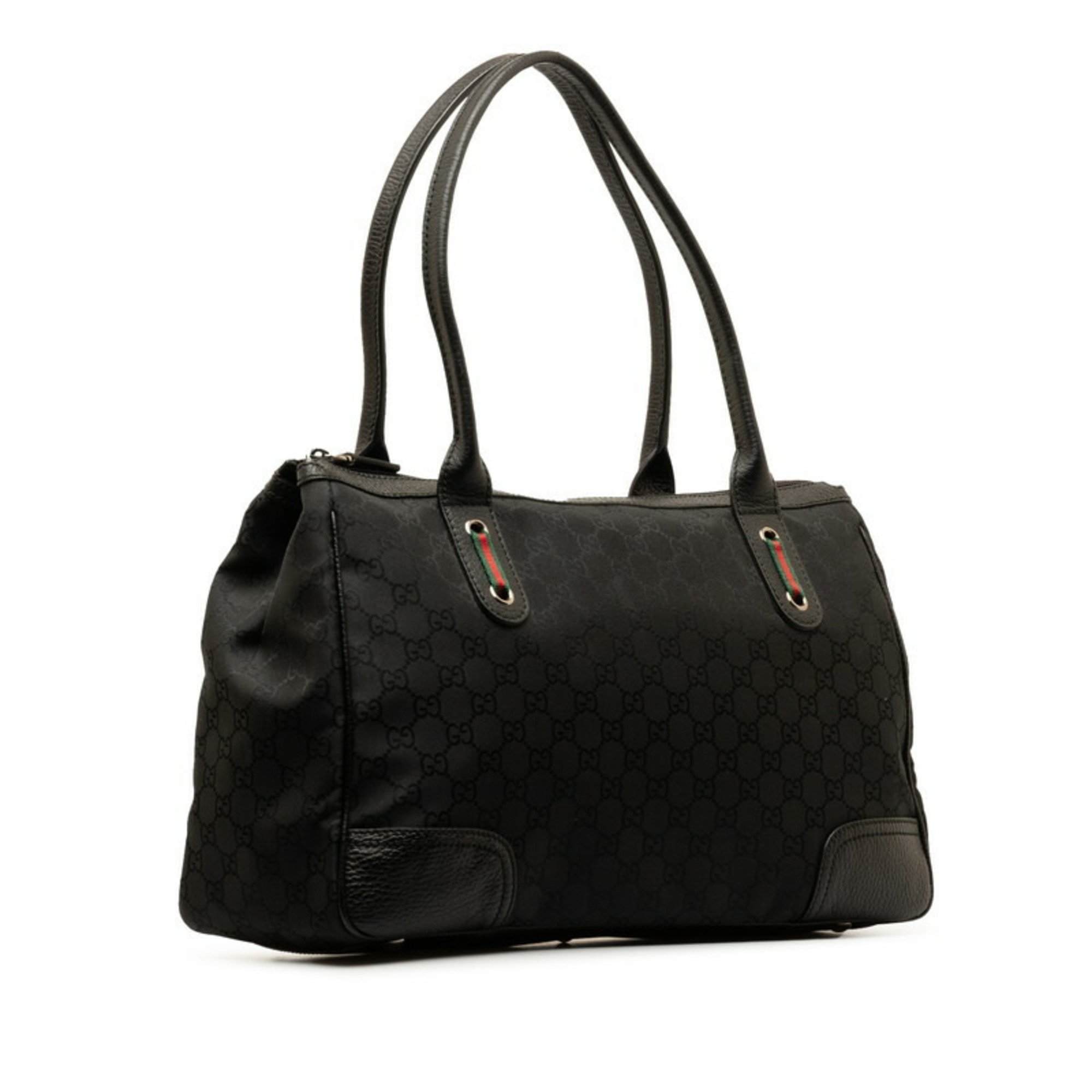 Gucci GG Nylon Sherry Line Tote Bag Handbag 293599 Black Leather Women's GUCCI