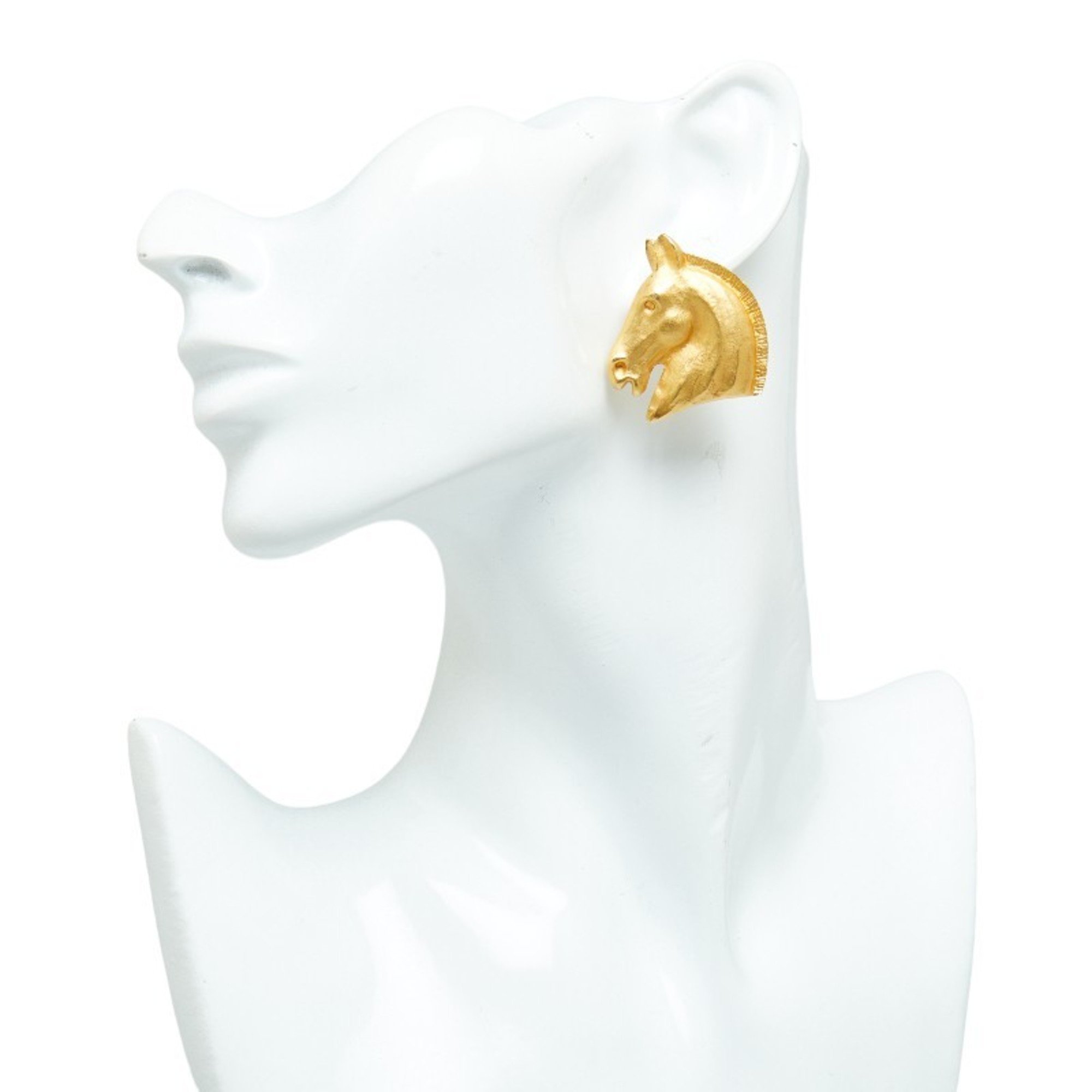 Hermes Horse Head Earrings, Gold Plated, Women's, HERMES