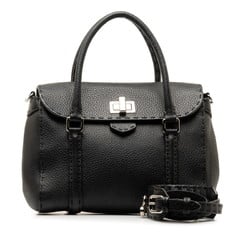 FENDI Small Franca Selleria Handbag Shoulder Bag 8BR679 Black Silver Leather Women's