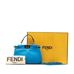 FENDI Micro Peekaboo Small Handbag Shoulder Bag 8M0355 Blue Gold Leather Women's