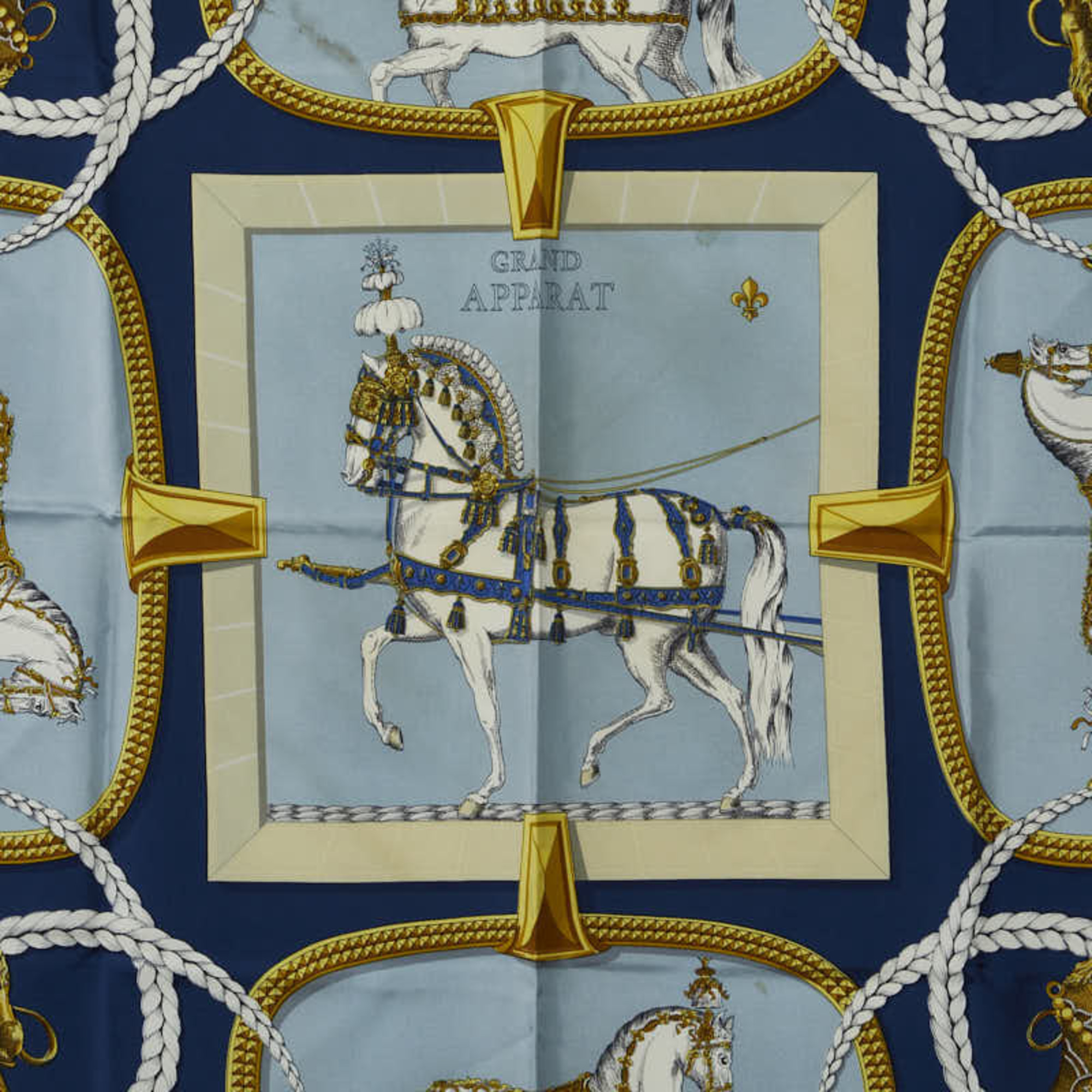 Hermes Carre 90 GRAND APPARAT Dressed Horse Scarf Muffler Blue Multicolor Silk Women's HERMES