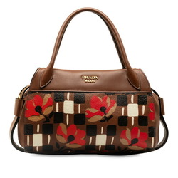Prada Handbag 1BB030 Brown Red Multicolor Leather Women's PRADA