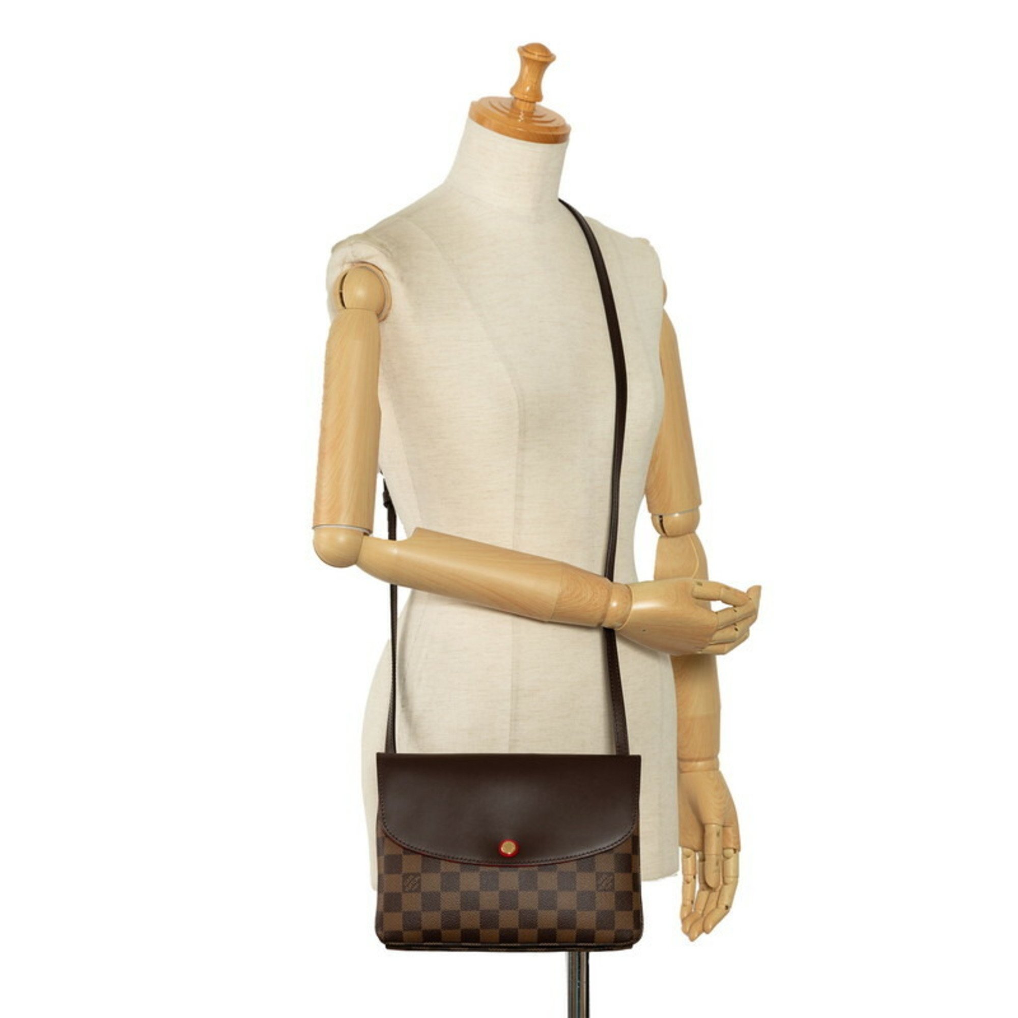 Louis Vuitton Damier Twice Shoulder Bag N48259 Brown PVC Leather Women's LOUIS VUITTON