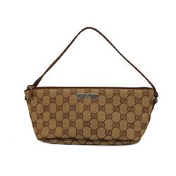 Gucci Pouch GG Canvas 07198 Leather Brown Women's