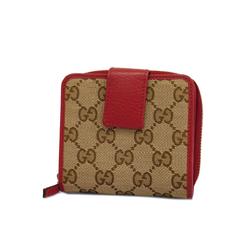 Gucci Wallet GG Canvas 346056 Leather Brown Red Women's