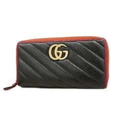 Gucci Long Wallet GG Marmont Leather Black Red Women's