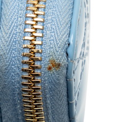 Christian Dior Dior Cannage Round Long Wallet Light Blue Enamel Women's