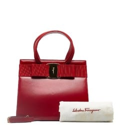 Salvatore Ferragamo Vara Ribbon Handbag Shoulder Bag AQ-214178 Red Gold Leather Women's