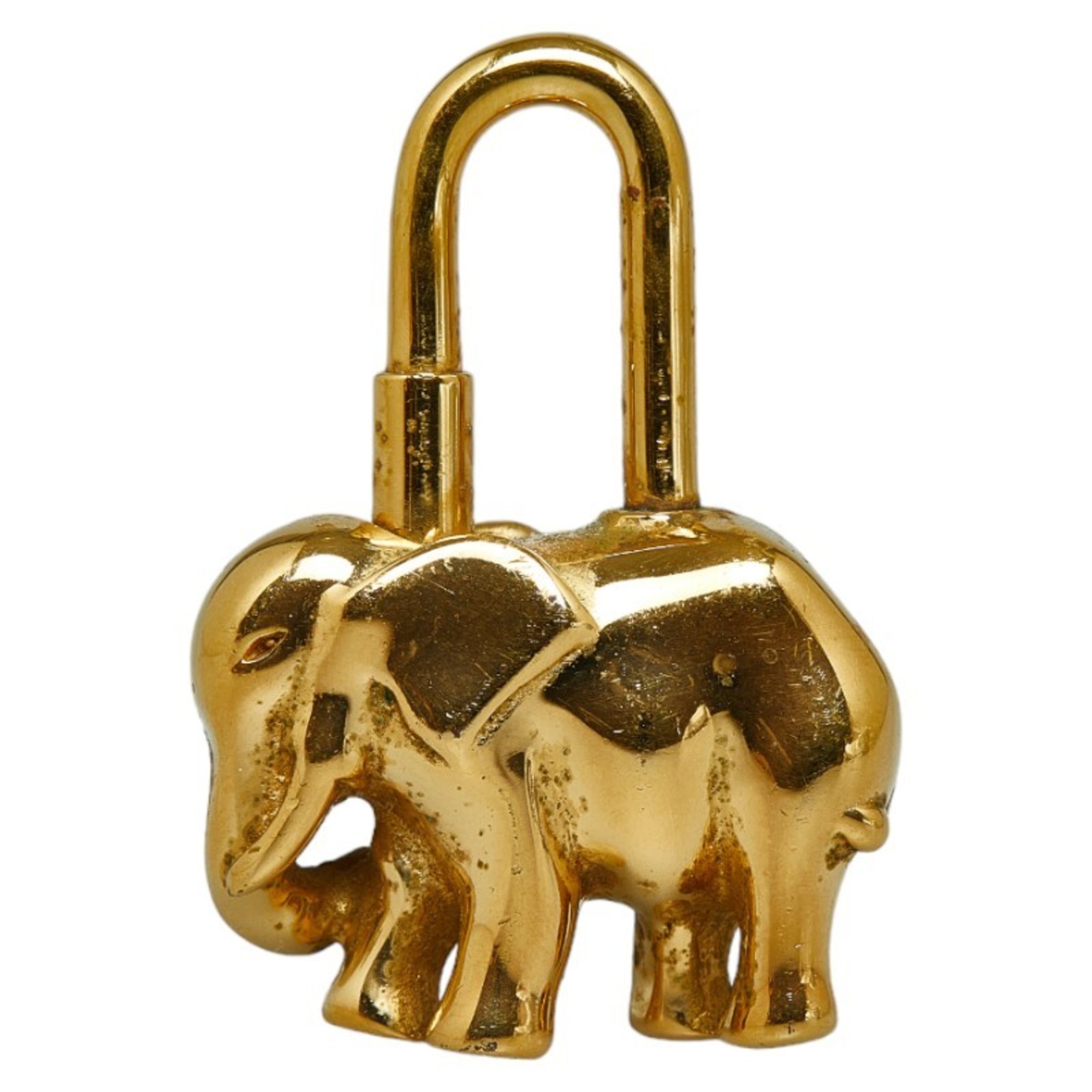 Hermes Padlock Charm Elephant Motif Choker Gold Brown Plated Leather Women's HERMES