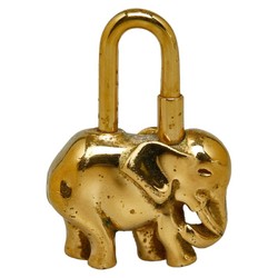 Hermes Padlock Charm Elephant Motif Choker Gold Brown Plated Leather Women's HERMES