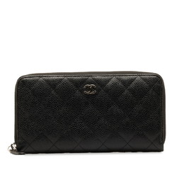 Chanel Matelasse Coco Mark Round Long Wallet Black Caviar Skin Women's CHANEL