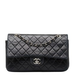 Chanel Matelasse 25 Coco Mark Double Flap Chain Shoulder Bag Black Leather Women's CHANEL