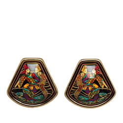 Hermes enamel cloisonné fan-shaped Chinese earrings gold multi-color plated for women HERMES