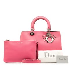 Christian Dior Dior Diorissimo Handbag Shoulder Bag Pink Silver Leather Women's