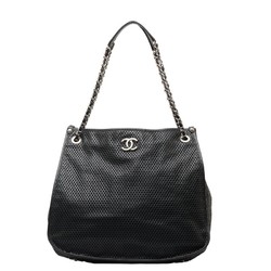 Chanel Coco Mark Punching Chain Shoulder Bag Tote Black Leather Women's CHANEL