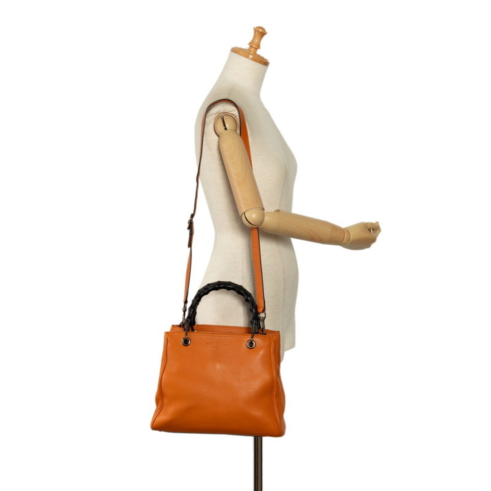 Gucci Bamboo Shopper Small Handbag Shoulder Bag 336032 Orange Leather Women's GUCCI