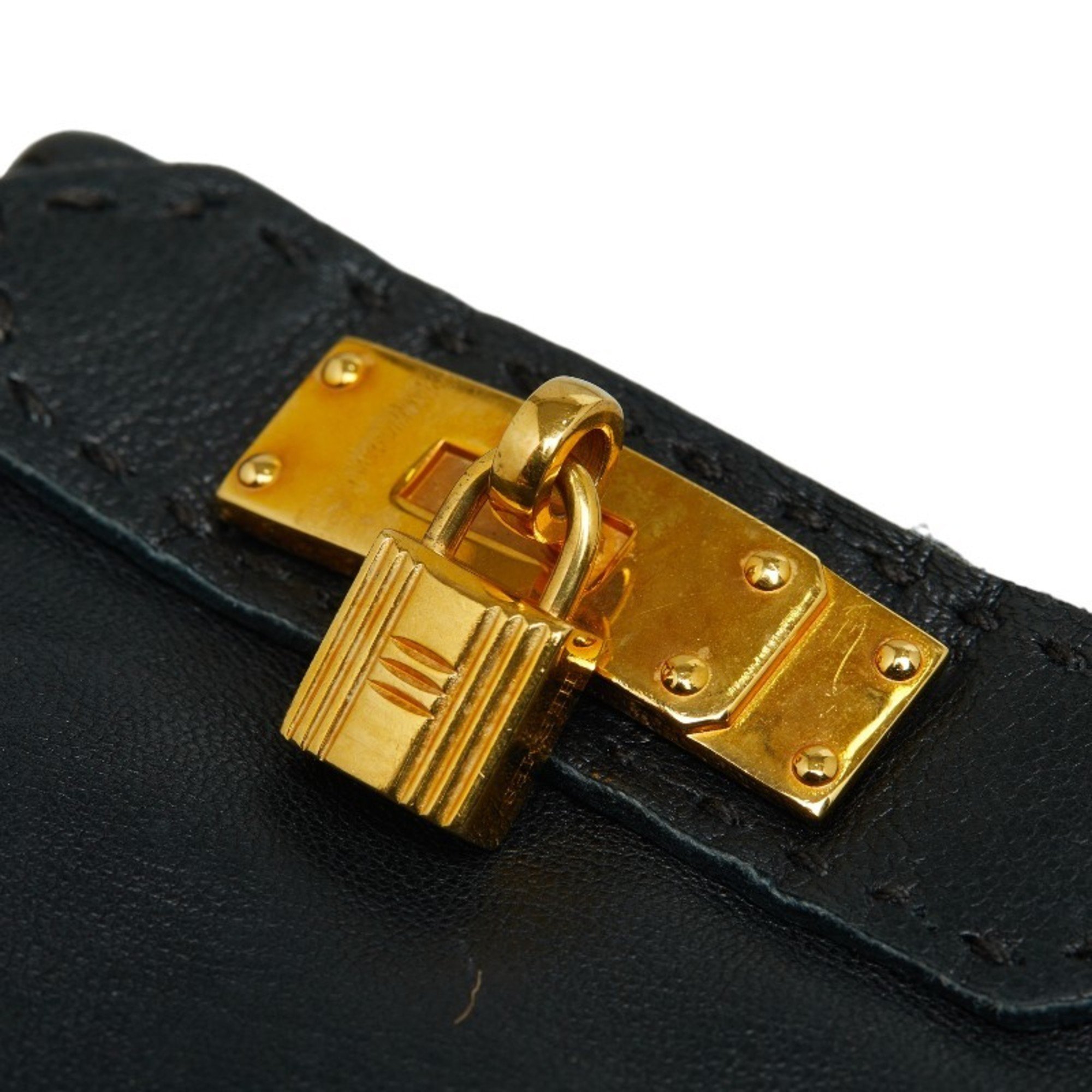 Hermes Kelly Glove Padlock Charm Gloves Size: 6 1/2 Black Gold Leather Plated Women's HERMES