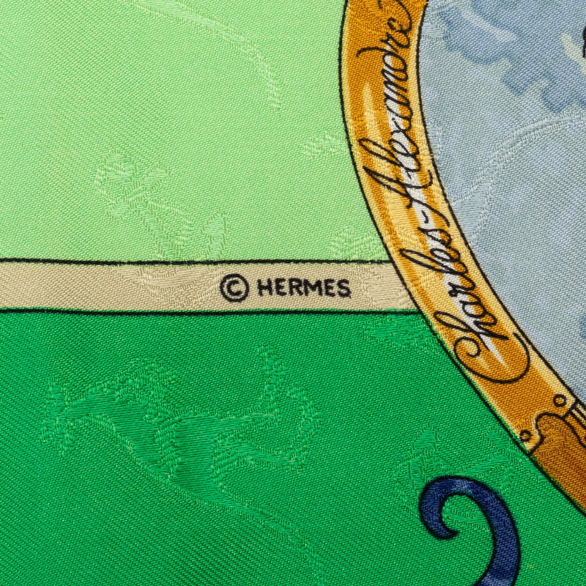 Hermes Carre 90 LE GEOGRAPHE Geographer Scarf Muffler Green Multicolor Silk Women's HERMES