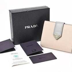 PRADA Saffiano Tab Folding Wallet Triangle 1MV204 2DYG F03OT Pink Beige/Gray S-155611