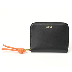 LOEWE Knot Compact Zip Wallet Round CEM1CWZX01 Shiny Napa Calf Black/Bright Orange S-155619