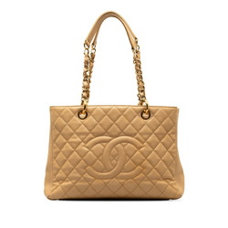 Chanel Matelasse GST Handbag Chain Tote Bag Beige Gold Caviar Skin Women's CHANEL