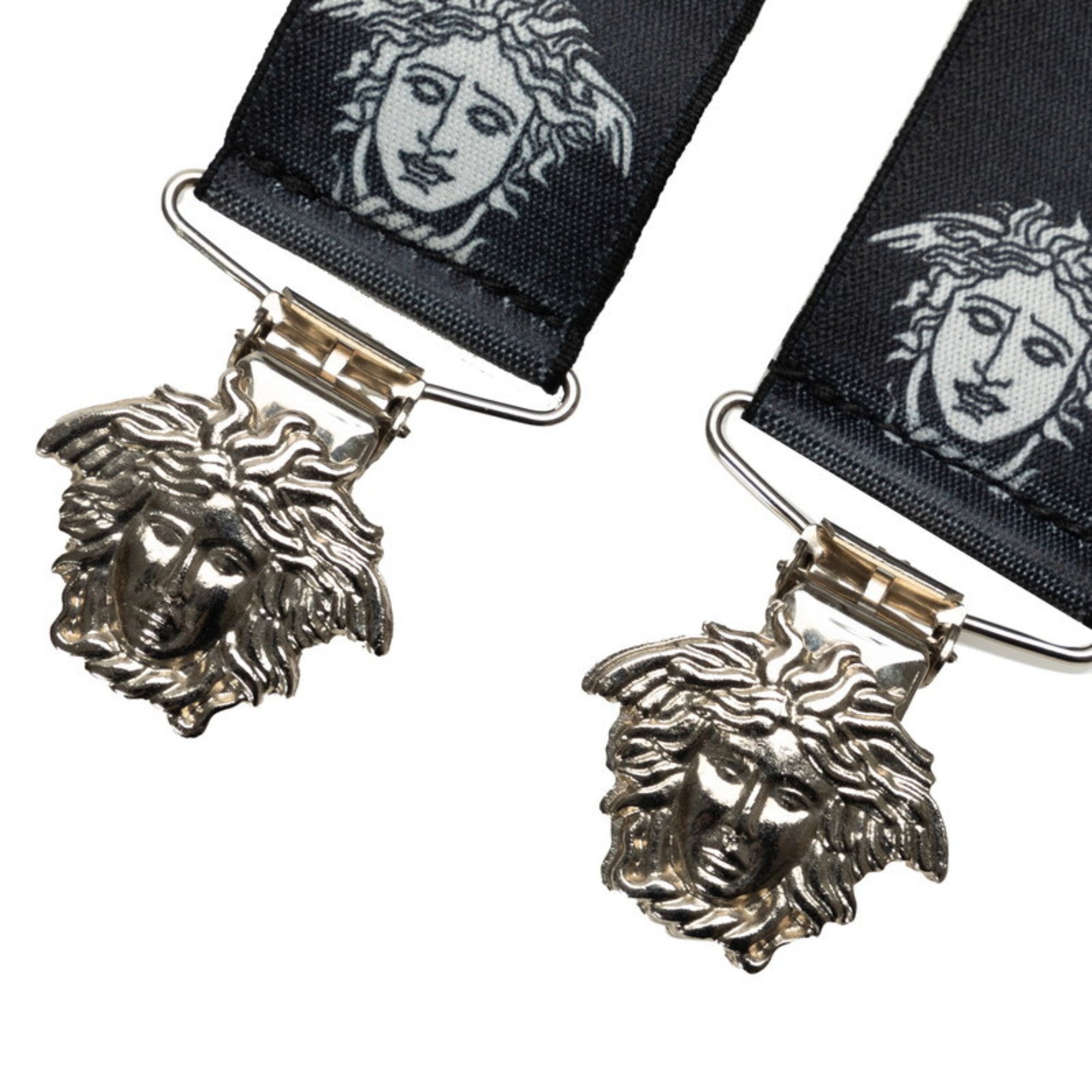 Versace Medusa motif suspenders, black, gold, silver, rubber, metal, plated, men's, VERSACE