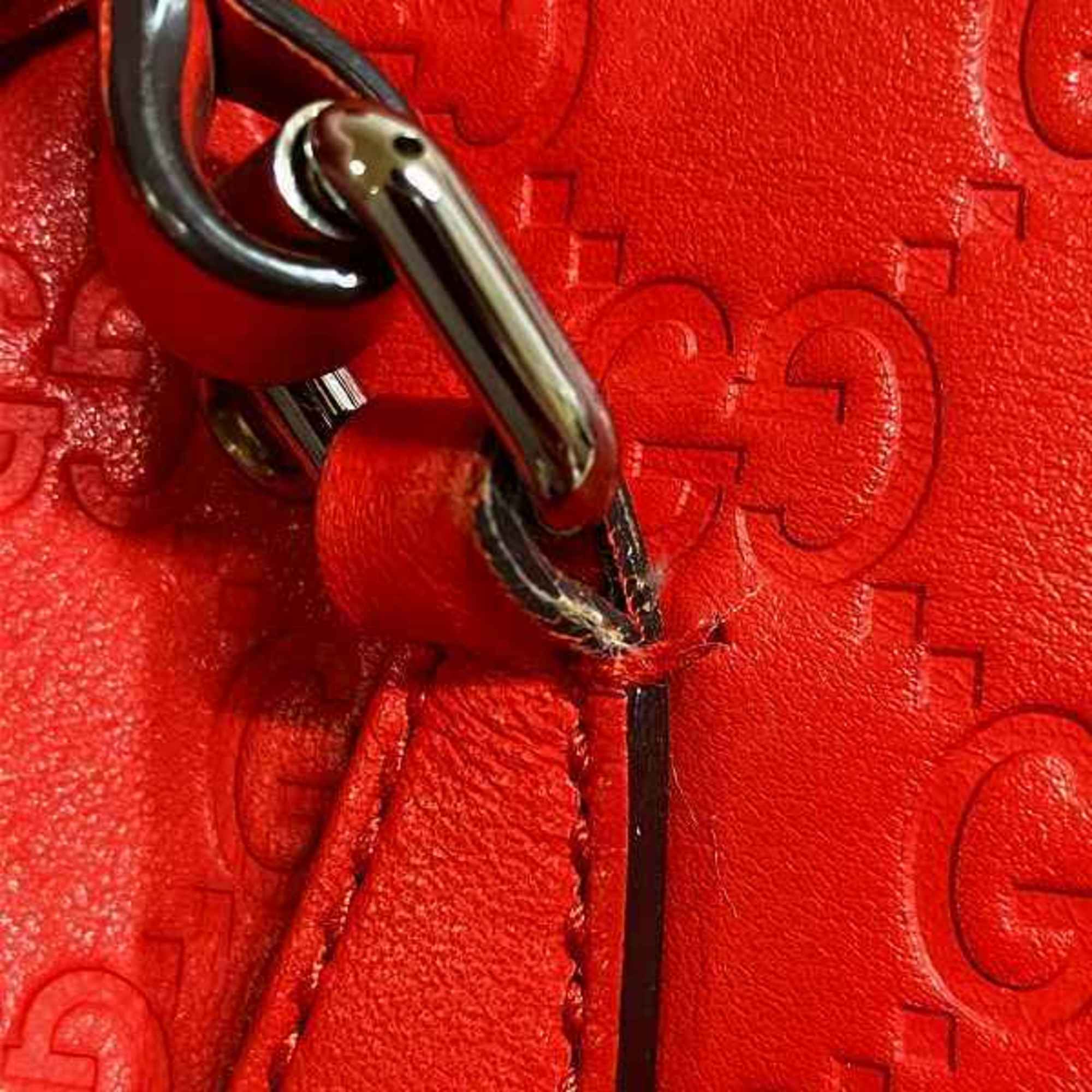 GUCCI Shima 341504 Red Leather Bag Handbag Shoulder Women's