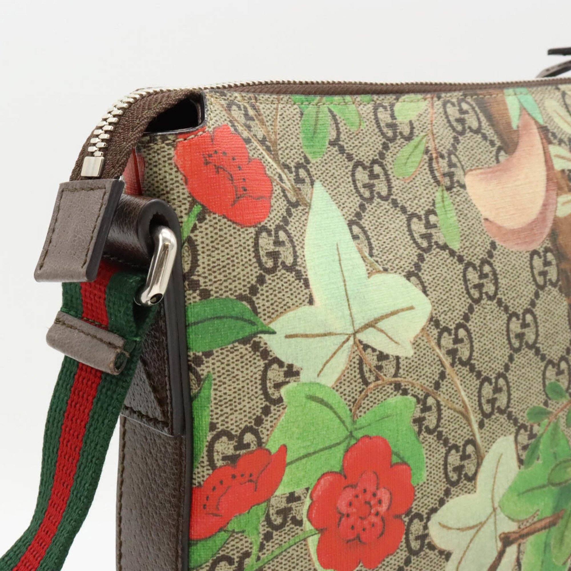 GUCCI Gucci Tian GG Supreme Sherry Line Shoulder Bag Bird Flower PVC Khaki Beige Multicolor 406408