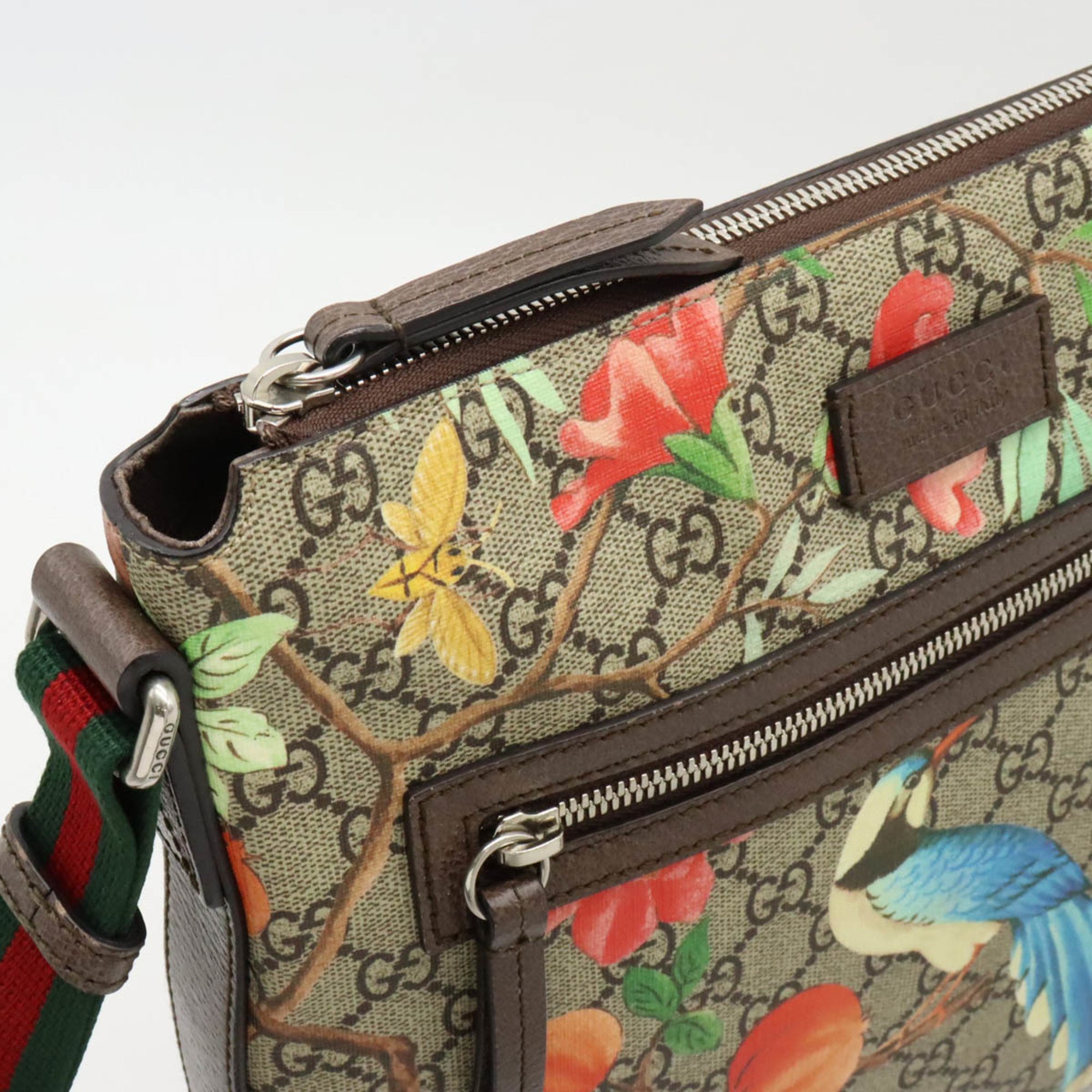 GUCCI Gucci Tian GG Supreme Sherry Line Shoulder Bag Bird Flower PVC Khaki Beige Multicolor 406408