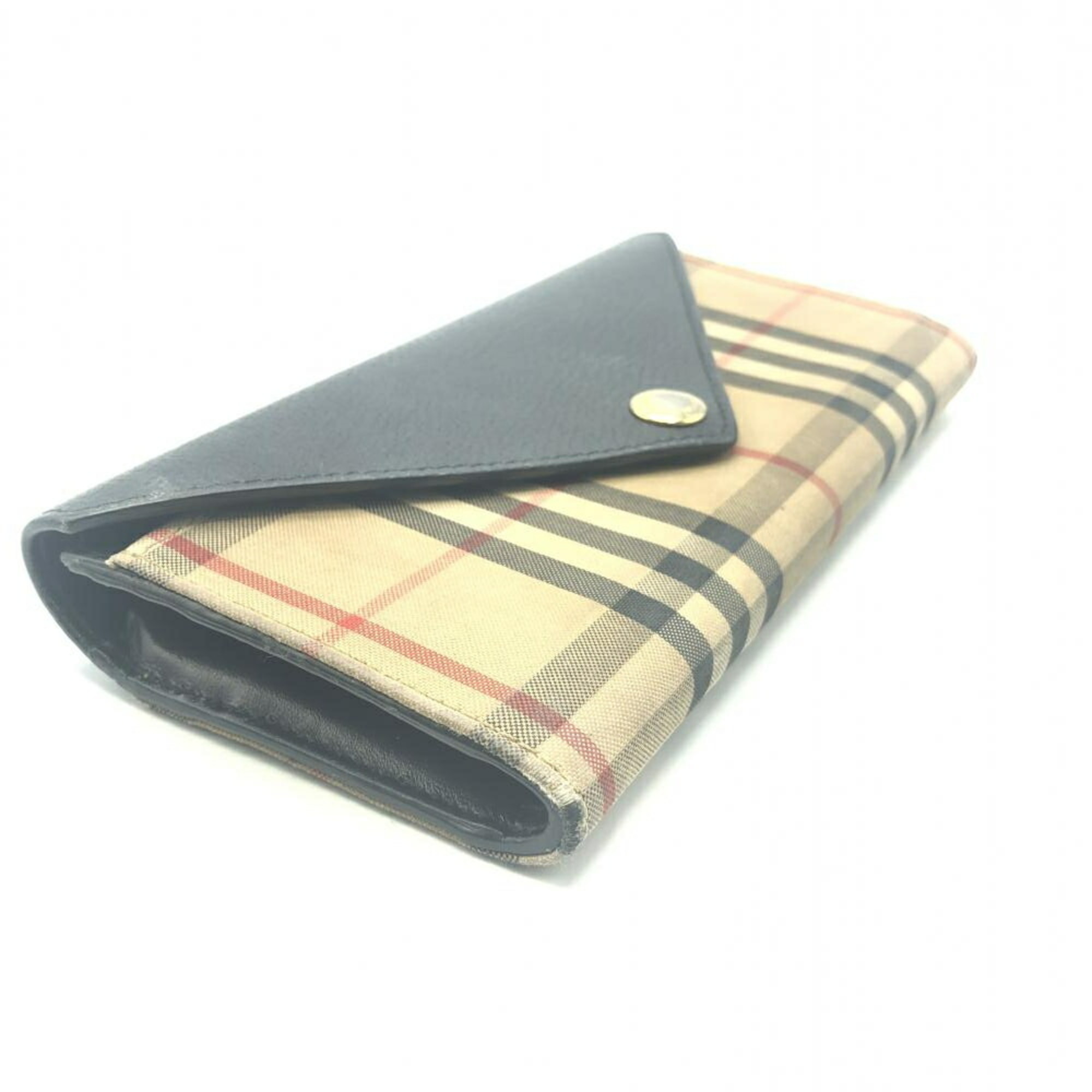 BURBERRY Check & Leather Continental Wallet 8026108 Navy Beige