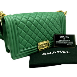 CHANEL Boy Chanel Chain Shoulder Bag 25 Lambskin Green A67086 Women's